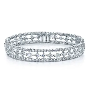 18ct White Gold Fancy Cut Three Row Diamond Bracelet