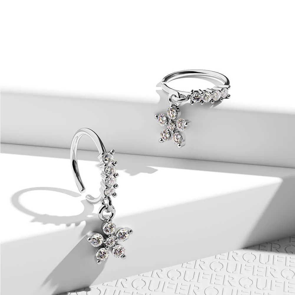 20G Flower Dangle Nose Ring Helix Earrings