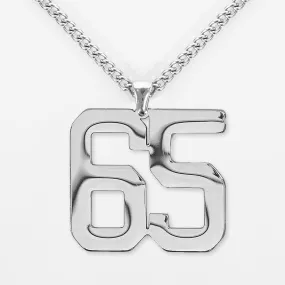 65 Number Pendant with Chain Kids Necklace - Stainless Steel