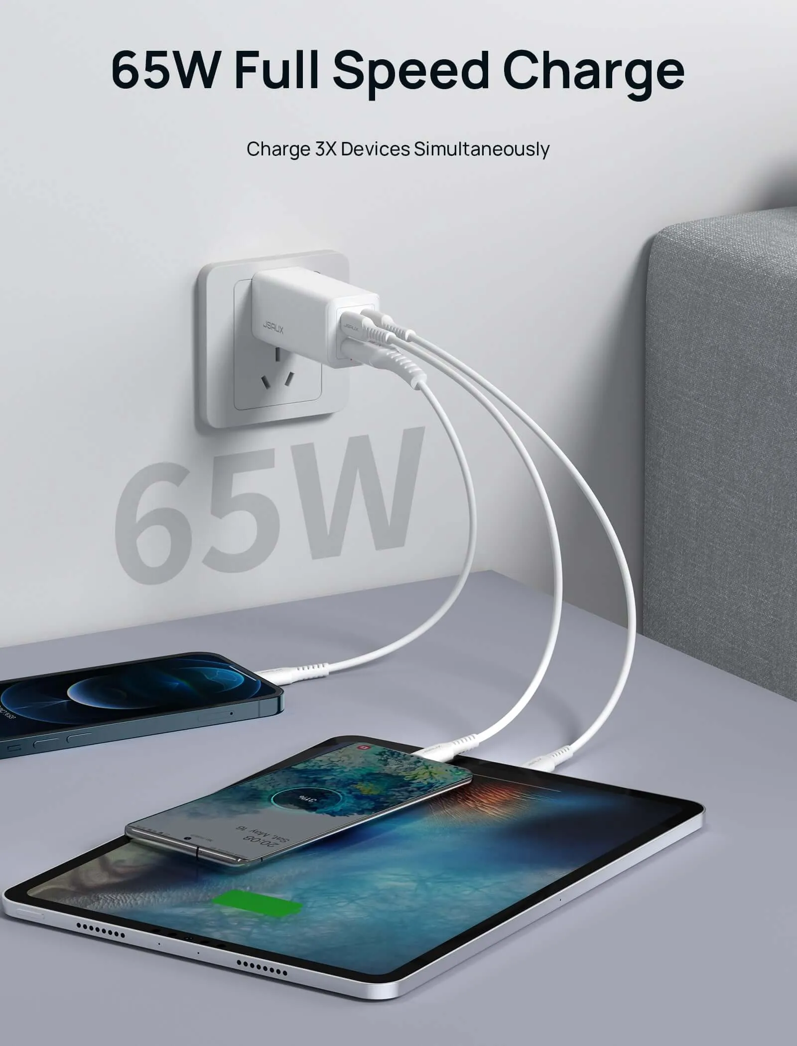 65W 3-Port USB-C Charger