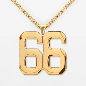 66 Number Pendant with Chain Kids Necklace - Gold Plated Stainless Steel