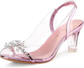 Allegra K Women's Clear Slingback Flower Rhinestone Peep Toe Heels Sandals