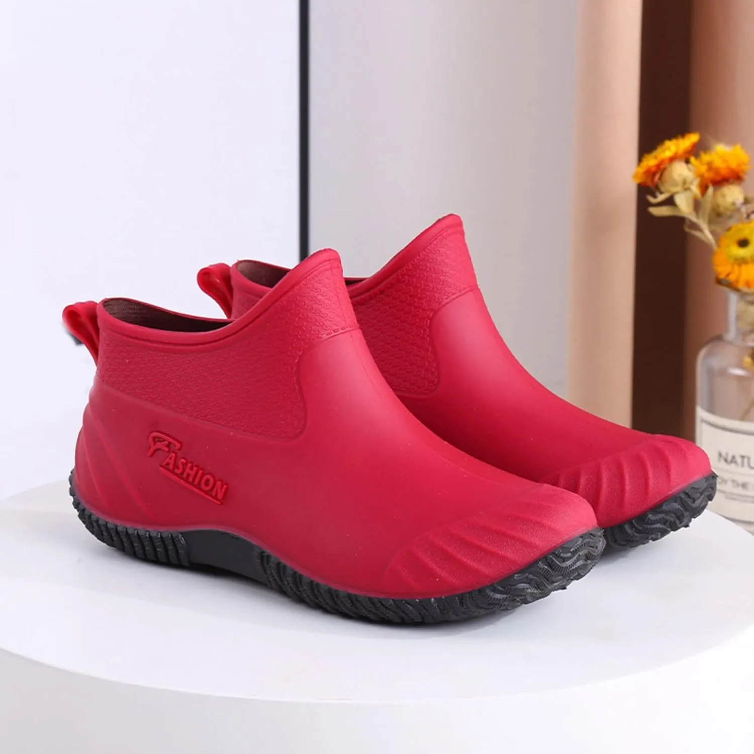 Ankle Rain Boots for Women, Women's Short Rain Boots Waterproof Wide Calf Garden Shoes Lightweight Anti-Slipping Rubber Shoes for Outdoor