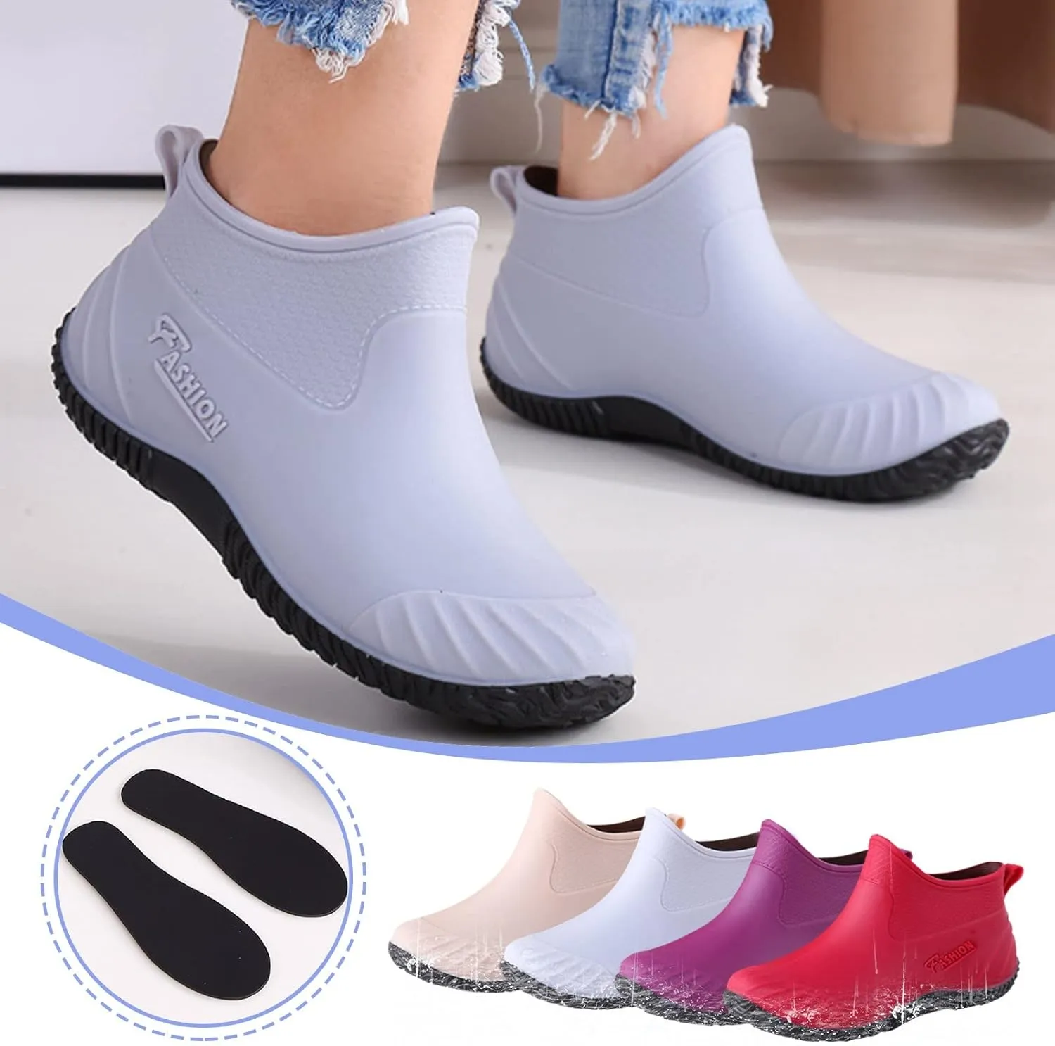 Ankle Rain Boots for Women, Women's Short Rain Boots Waterproof Wide Calf Garden Shoes Lightweight Anti-Slipping Rubber Shoes for Outdoor