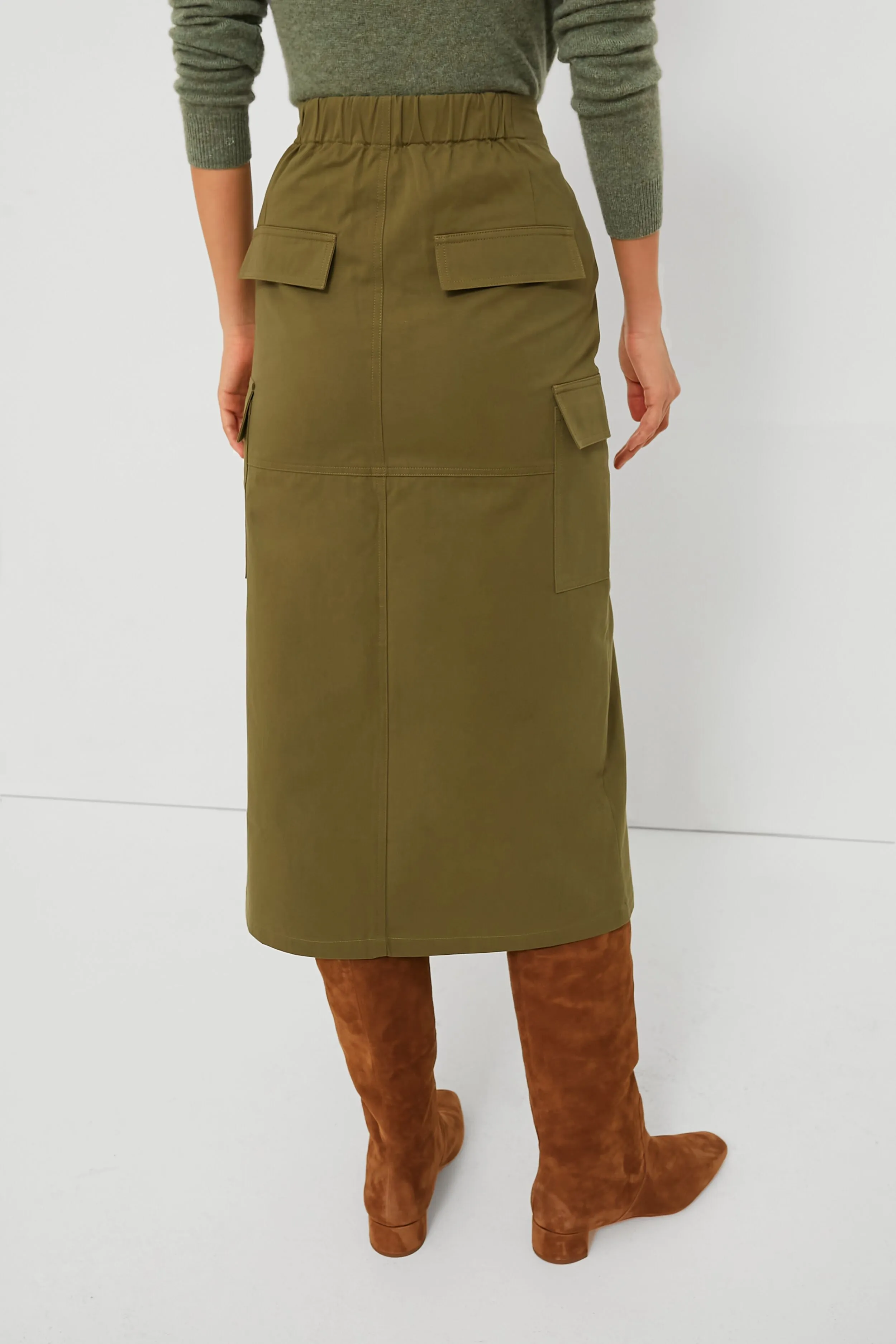 Army Green Cargo Midi Skirt
