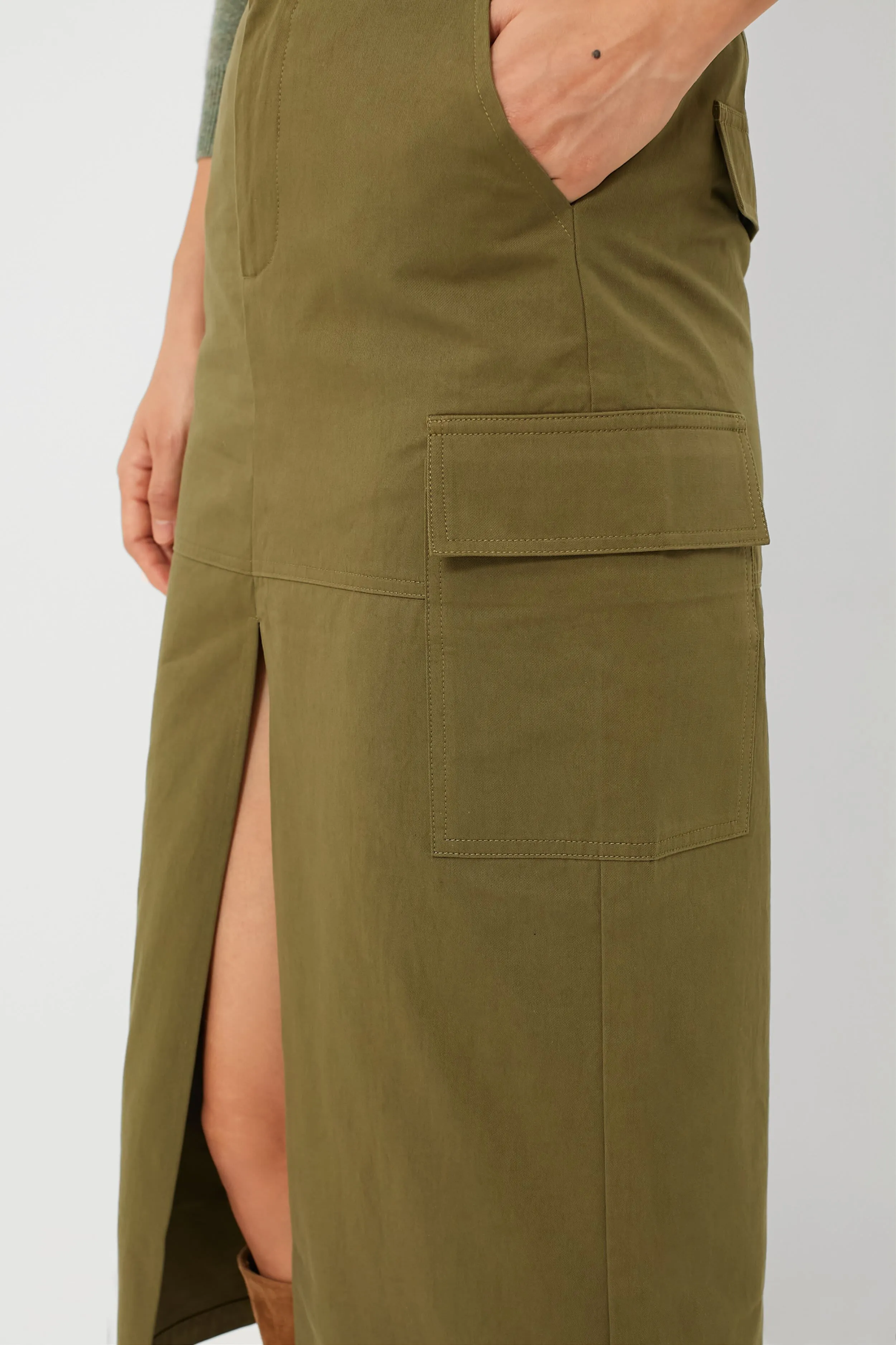 Army Green Cargo Midi Skirt