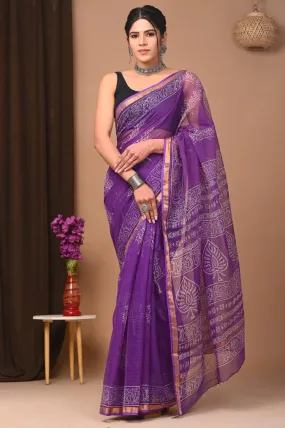 Authentic Royal Purple Traditional Kota Doriya Print Saree