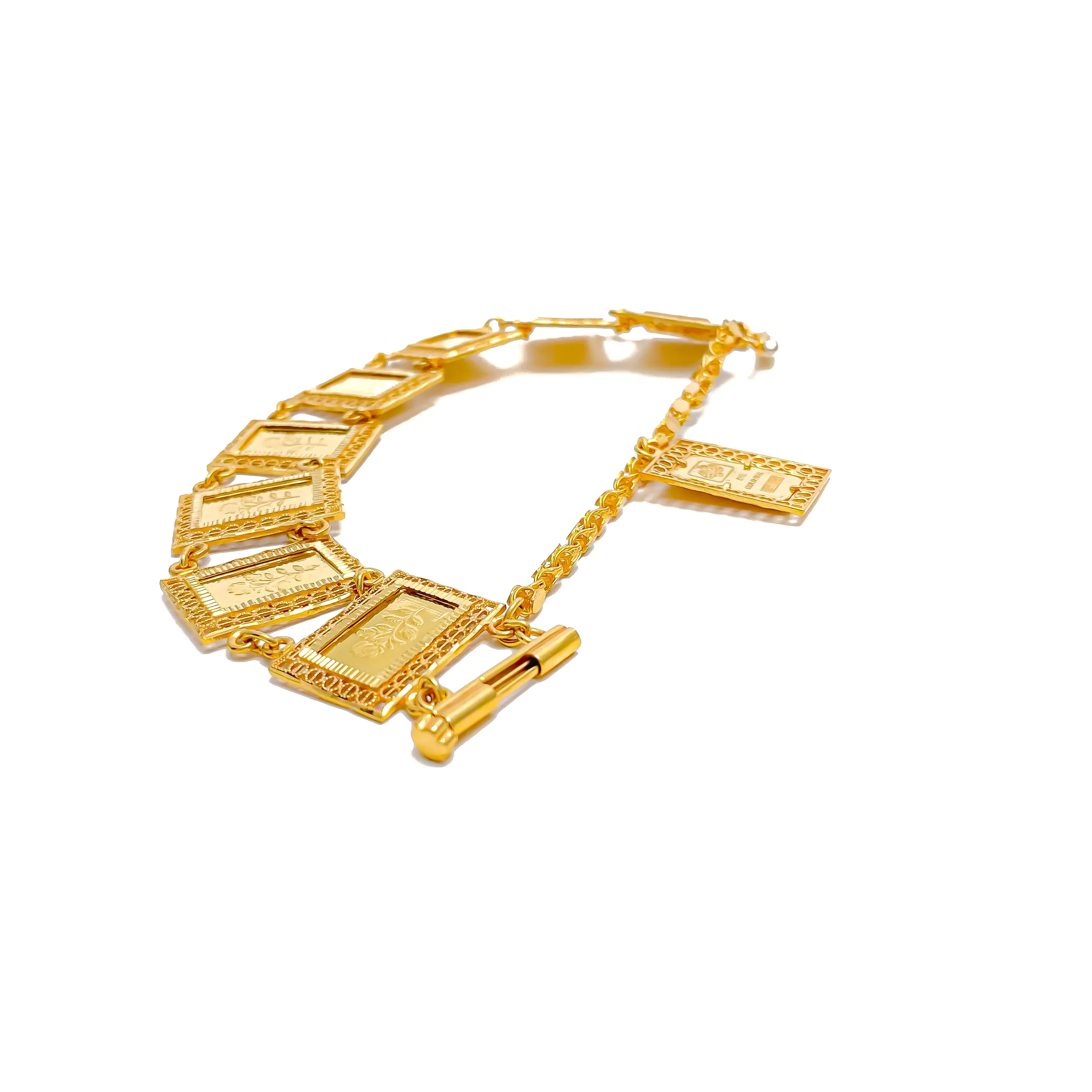 Beautiful Engraved 21k Gold Bracelet w/ Hanging Charm