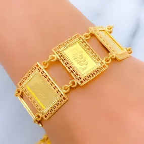 Beautiful Engraved 21k Gold Bracelet w/ Hanging Charm