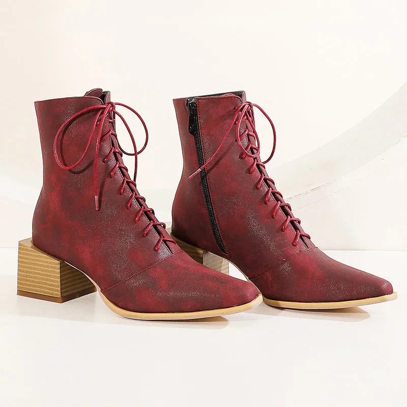 Bigsizeheels Frosted ankle boots with wooden heel straps - Red