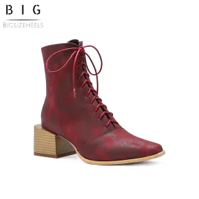Bigsizeheels Frosted ankle boots with wooden heel straps - Red