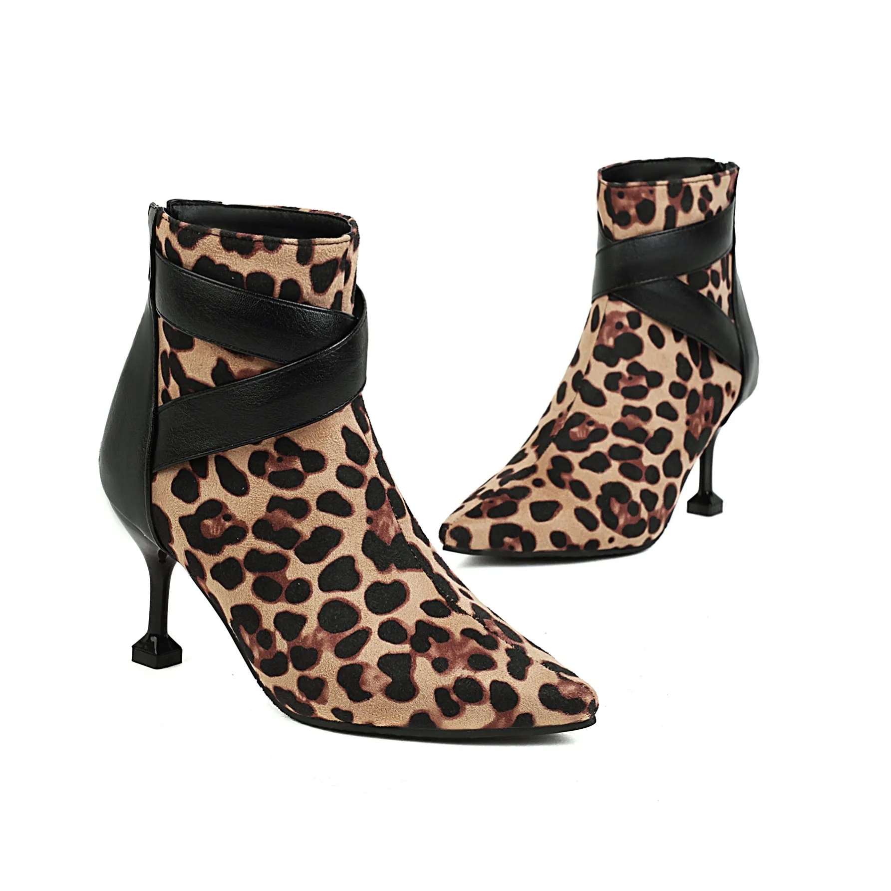 Bigsizeheels Sexy pointy zipper ankle boots - Leopard