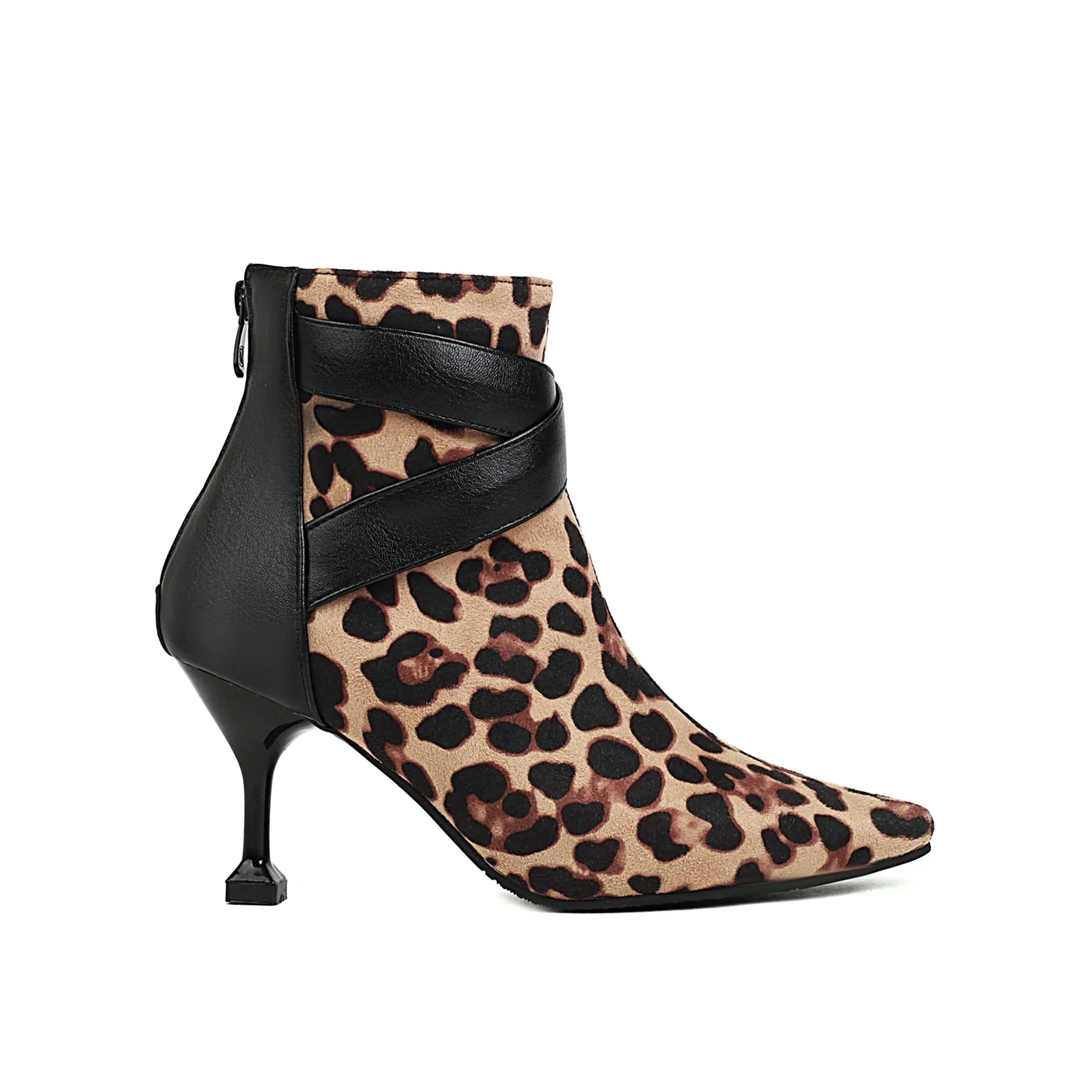 Bigsizeheels Sexy pointy zipper ankle boots - Leopard