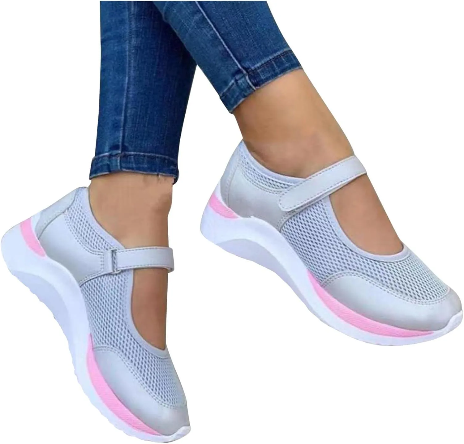 Black Walking Shoes for Women Casual Non Slip Orthopedic Shoe Adjustable Strap Hikng Sports Sneakers Footwear