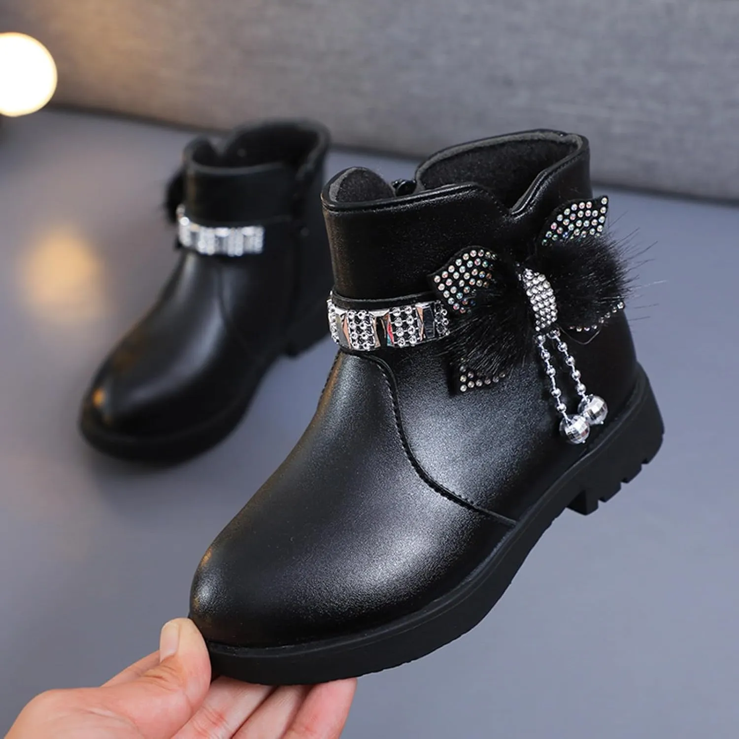 Boots for Girls Cute Bowknot Cowgirl Boots Waterproof Leather Ankle Boots Soft Sole Chelsea Boots Fashion Dress Boots