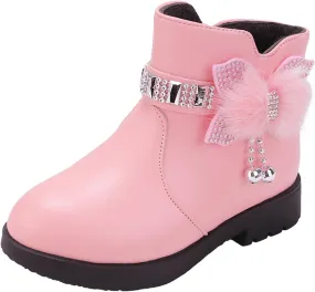 Boots for Girls Cute Bowknot Cowgirl Boots Waterproof Leather Ankle Boots Soft Sole Chelsea Boots Fashion Dress Boots
