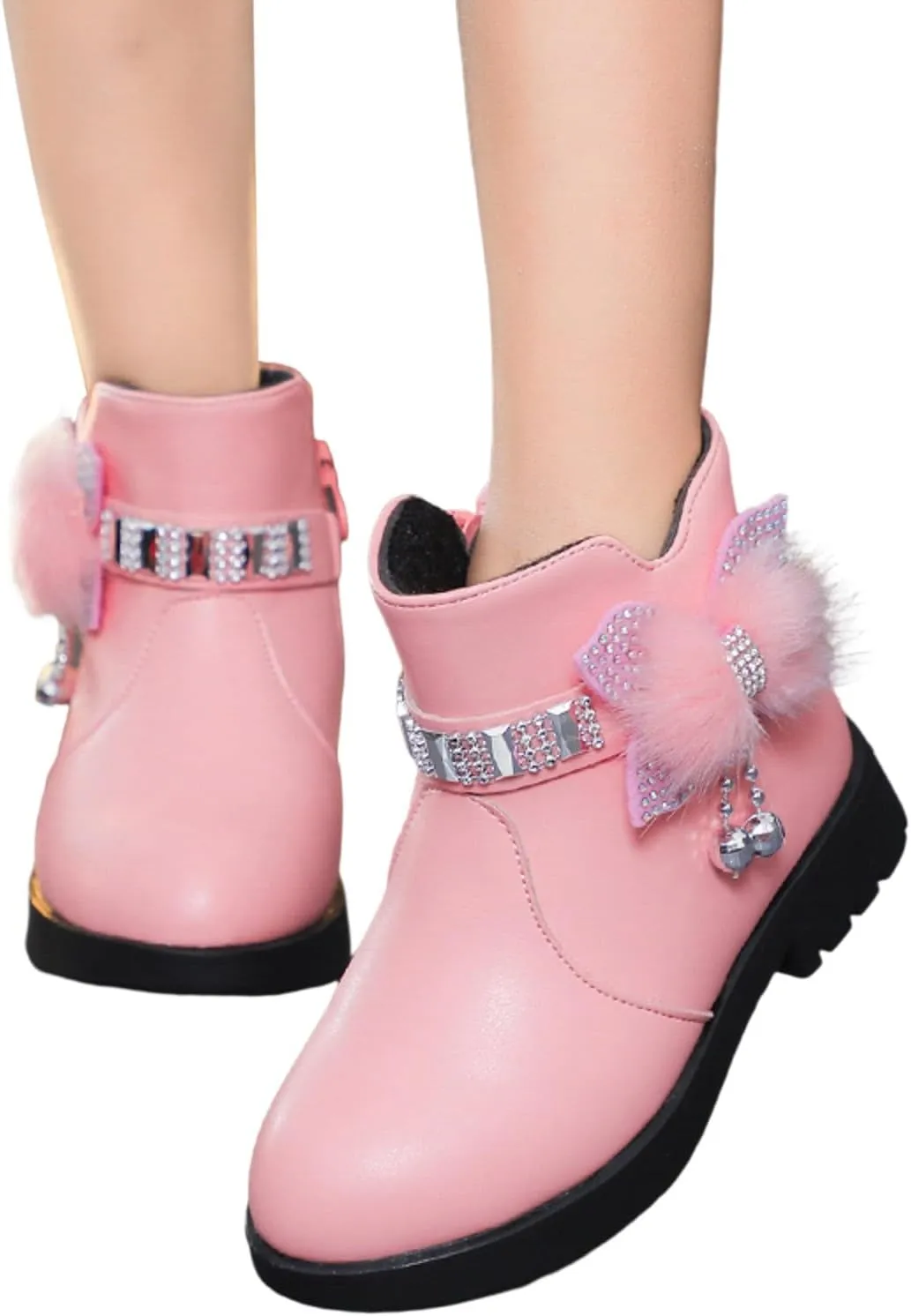 Boots for Girls Cute Bowknot Cowgirl Boots Waterproof Leather Ankle Boots Soft Sole Chelsea Boots Fashion Dress Boots