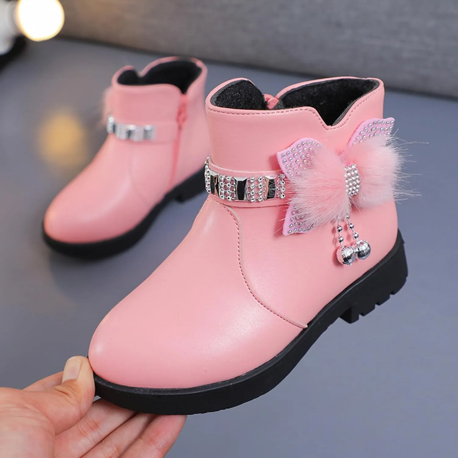 Boots for Girls Cute Bowknot Cowgirl Boots Waterproof Leather Ankle Boots Soft Sole Chelsea Boots Fashion Dress Boots