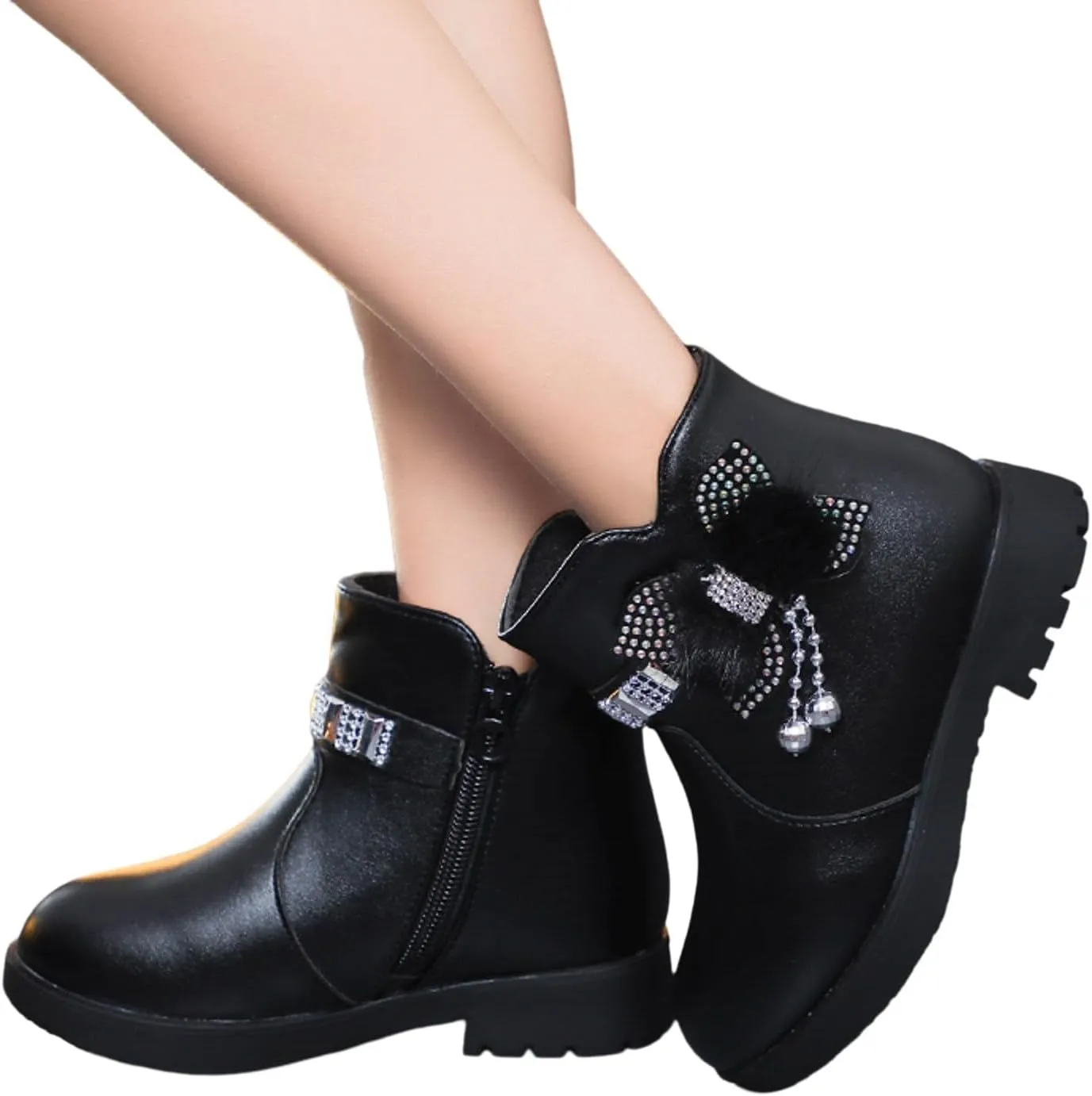 Boots for Girls Cute Bowknot Cowgirl Boots Waterproof Leather Ankle Boots Soft Sole Chelsea Boots Fashion Dress Boots