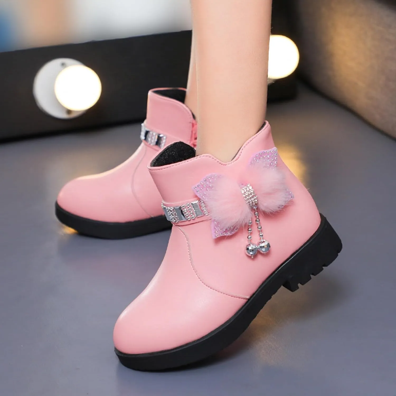 Boots for Girls Cute Bowknot Cowgirl Boots Waterproof Leather Ankle Boots Soft Sole Chelsea Boots Fashion Dress Boots