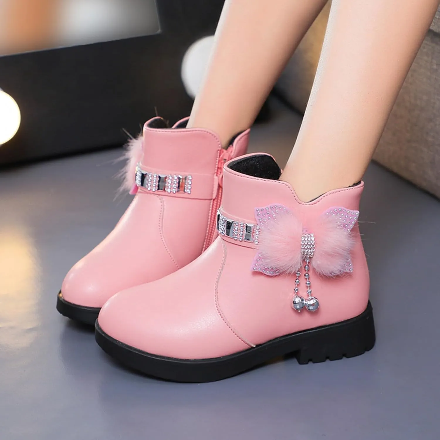 Boots for Girls Cute Bowknot Cowgirl Boots Waterproof Leather Ankle Boots Soft Sole Chelsea Boots Fashion Dress Boots