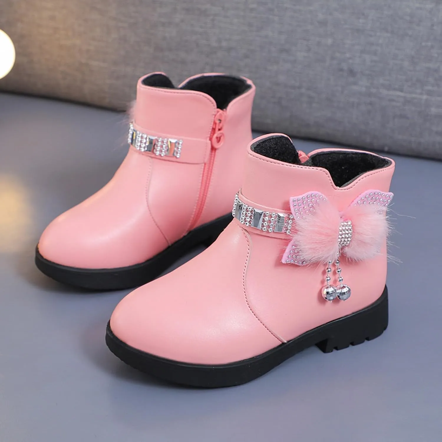 Boots for Girls Cute Bowknot Cowgirl Boots Waterproof Leather Ankle Boots Soft Sole Chelsea Boots Fashion Dress Boots