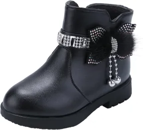 Boots for Girls Cute Bowknot Cowgirl Boots Waterproof Leather Ankle Boots Soft Sole Chelsea Boots Fashion Dress Boots