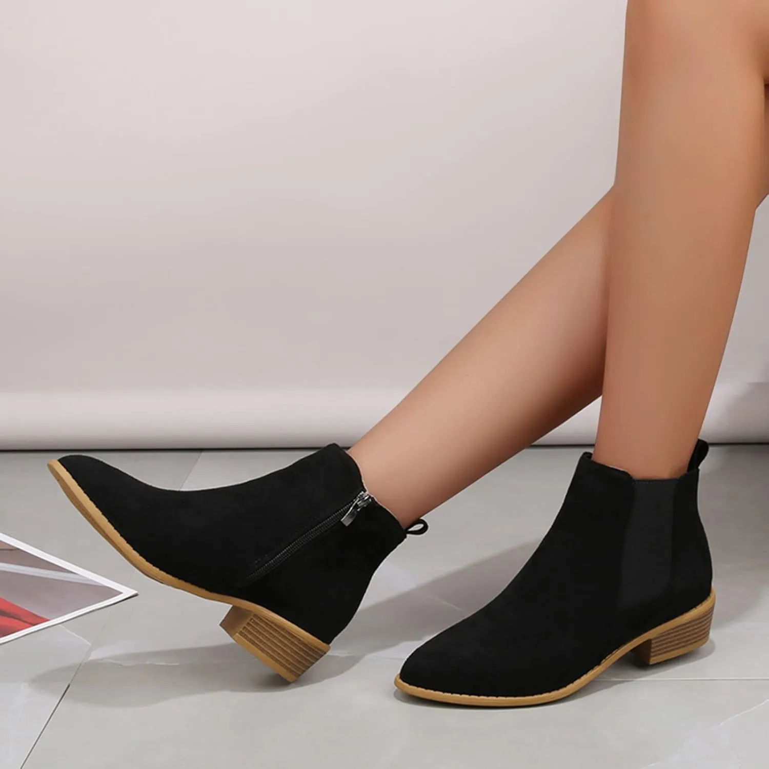 Boots for Women Chelsea Boots Fashion Short Boots Almond Toe Suede Slip On Elastic Ankle Booties