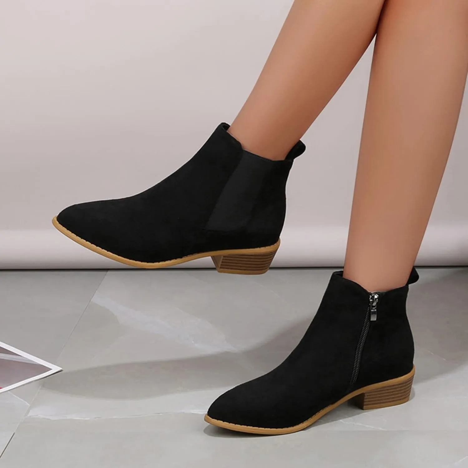 Boots for Women Chelsea Boots Fashion Short Boots Almond Toe Suede Slip On Elastic Ankle Booties