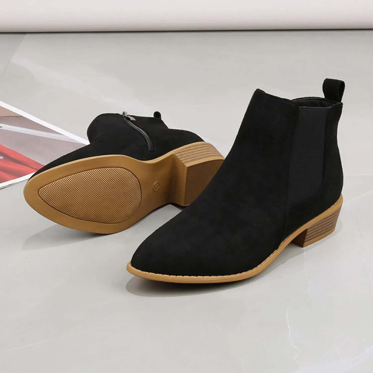 Boots for Women Chelsea Boots Fashion Short Boots Almond Toe Suede Slip On Elastic Ankle Booties