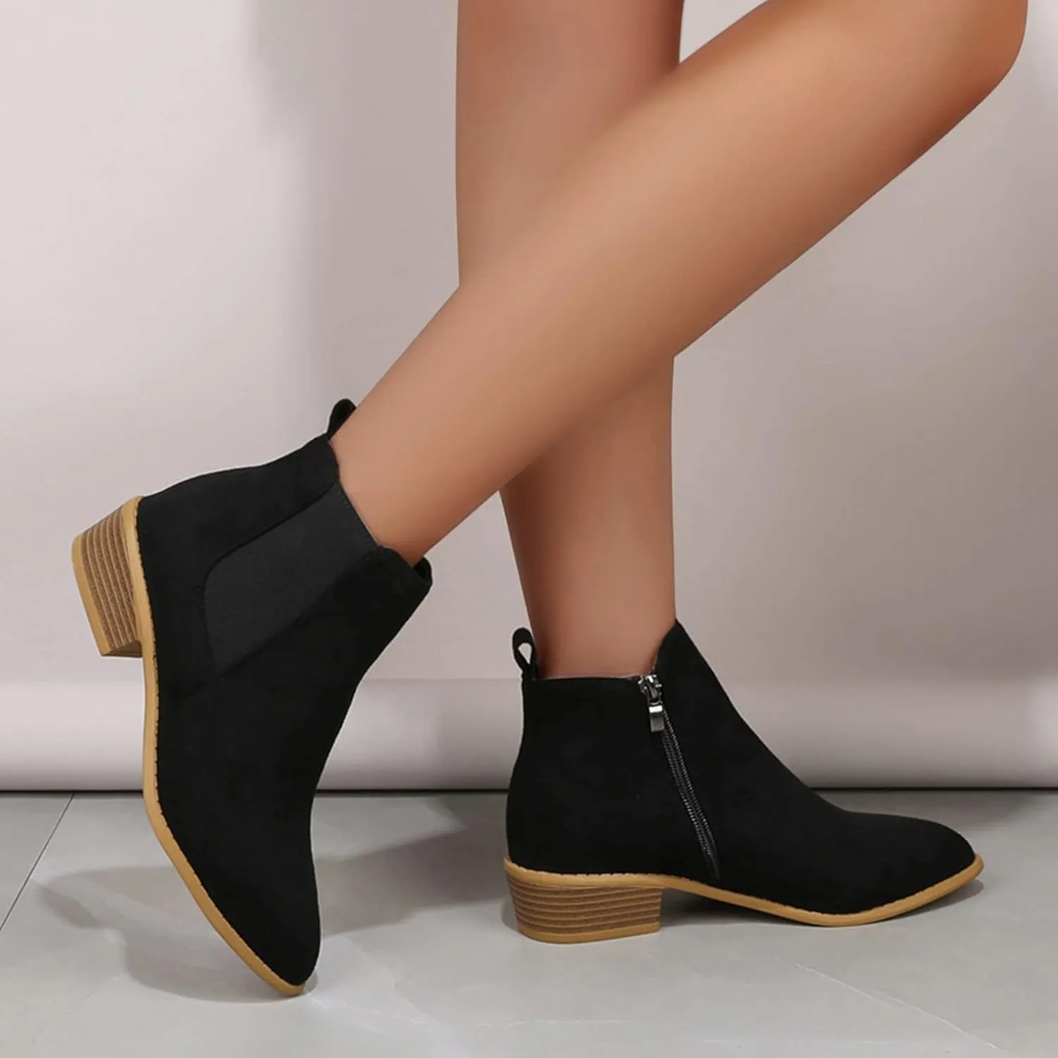 Boots for Women Chelsea Boots Fashion Short Boots Almond Toe Suede Slip On Elastic Ankle Booties