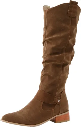 Boots For Women Retro Solid Color Thigh High Boots Pleated Suede Chunky Heeled Knee High Cowgirl Boots