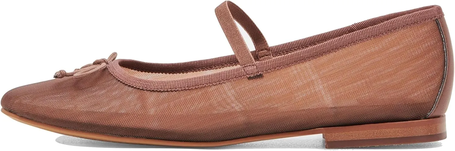 Brown Mesh Flats for Women Breathable Mesh Ballet Flats with Cute Bows, Dressy Fishnet Shoes with Round Toe for Comfort and Style Size 7.5