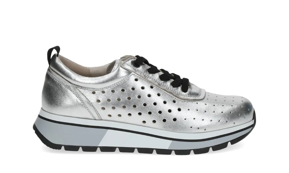 Caprice - Vanessa Lace-Up Platform Trainer Silver