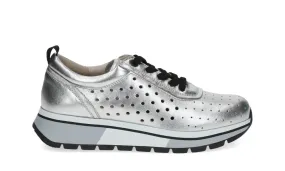 Caprice - Vanessa Lace-Up Platform Trainer Silver