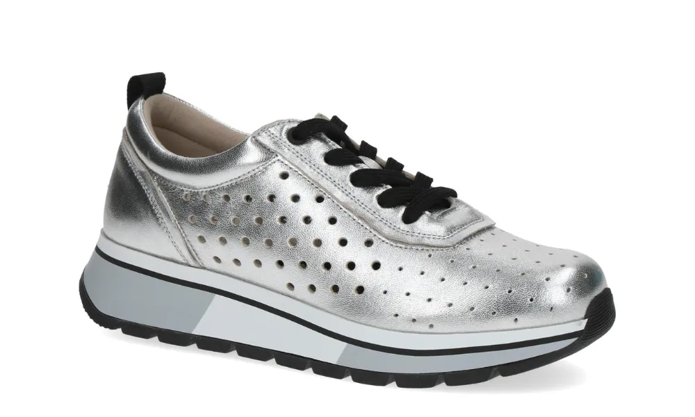 Caprice - Vanessa Lace-Up Platform Trainer Silver