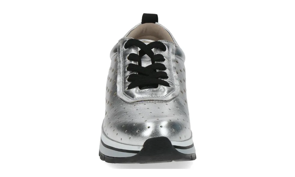 Caprice - Vanessa Lace-Up Platform Trainer Silver