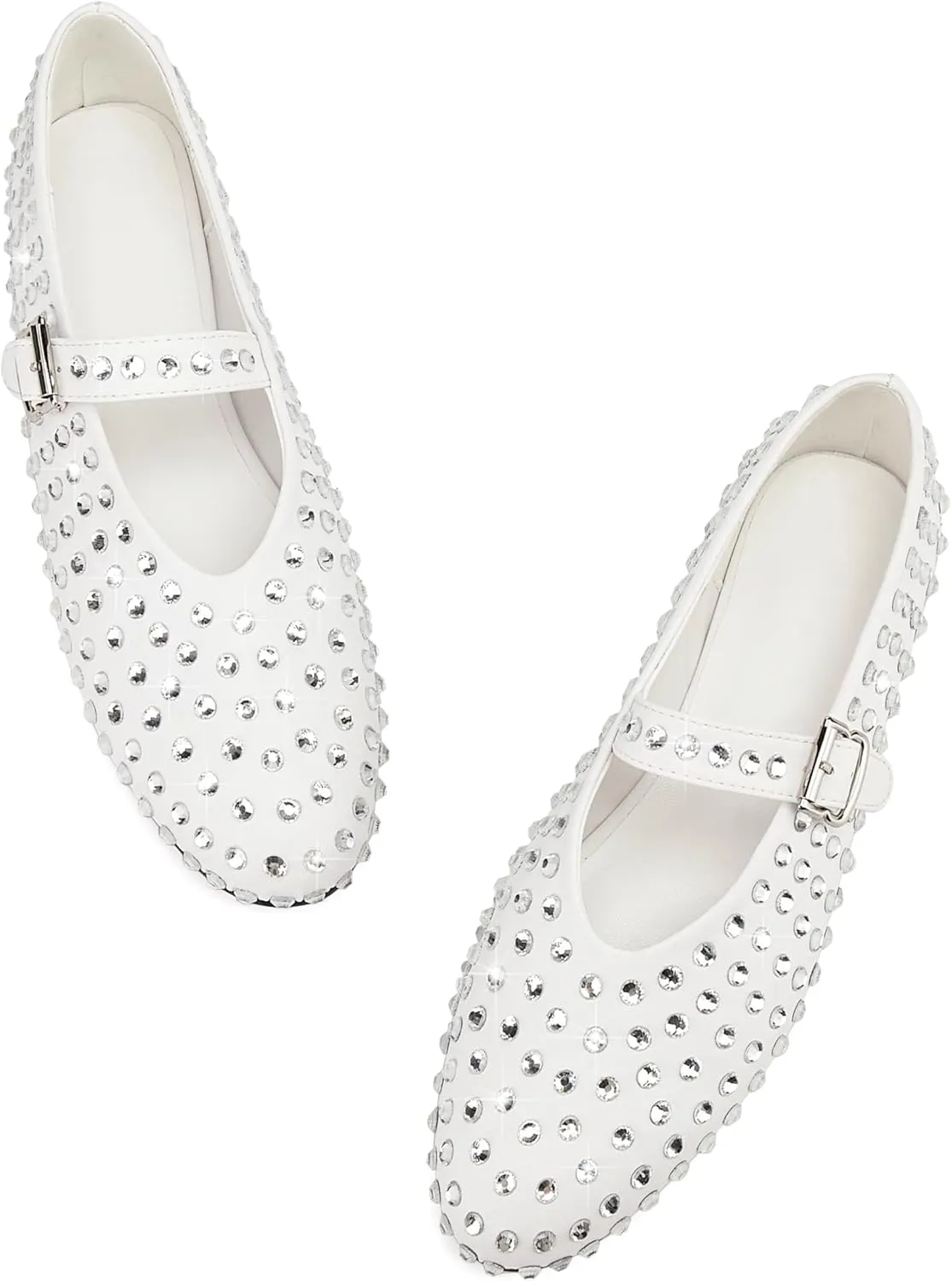 Crystal Rhinestone Flats for Women's Sparkly Ballerina Shoes Buckle Strap Mary Jane Flats Round Toe Casual Dress Shoes- Low Heel Comfort Casual Shoe