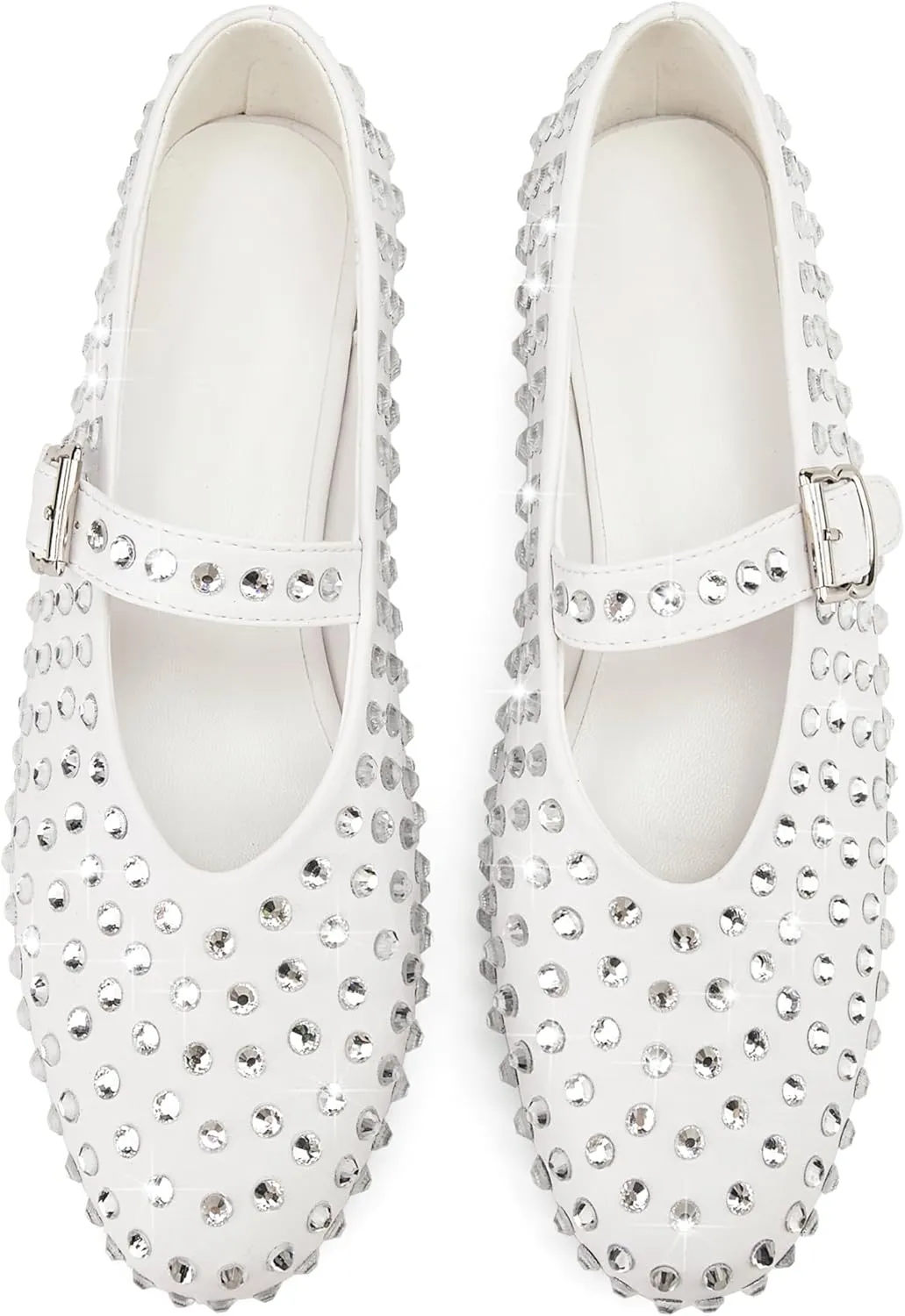 Crystal Rhinestone Flats for Women's Sparkly Ballerina Shoes Buckle Strap Mary Jane Flats Round Toe Casual Dress Shoes- Low Heel Comfort Casual Shoe