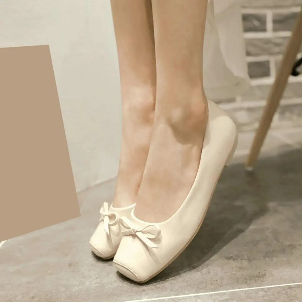 DINTAHA Square Toe Flats with Bow Patent Leather Flats for Women Slip On Ballet Flats