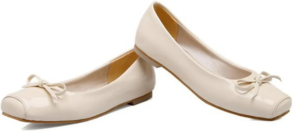 DINTAHA Square Toe Flats with Bow Patent Leather Flats for Women Slip On Ballet Flats