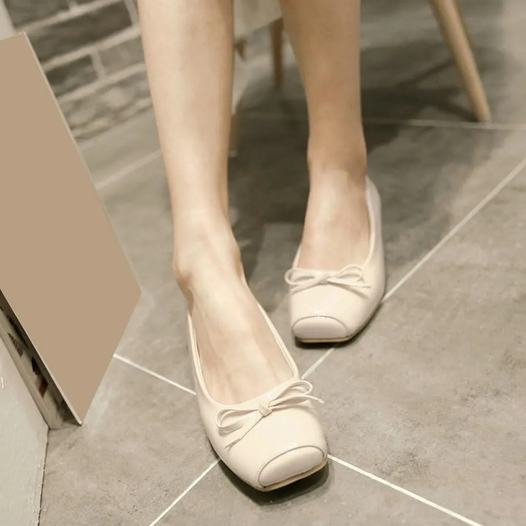 DINTAHA Square Toe Flats with Bow Patent Leather Flats for Women Slip On Ballet Flats