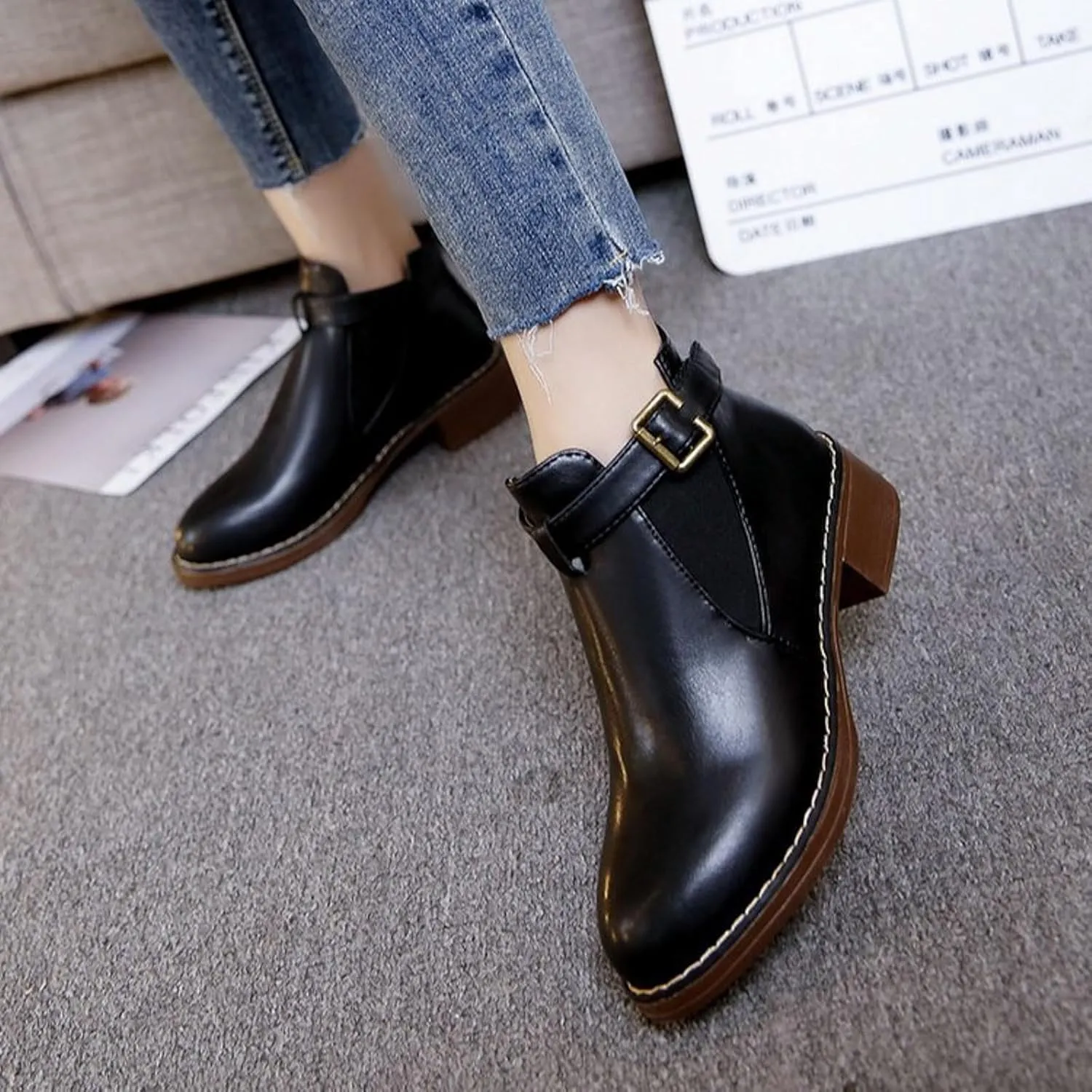 Fall Boots Womens Chelsea Boots Fashion Chunky Heel Slip On Elastic Ankle Booties