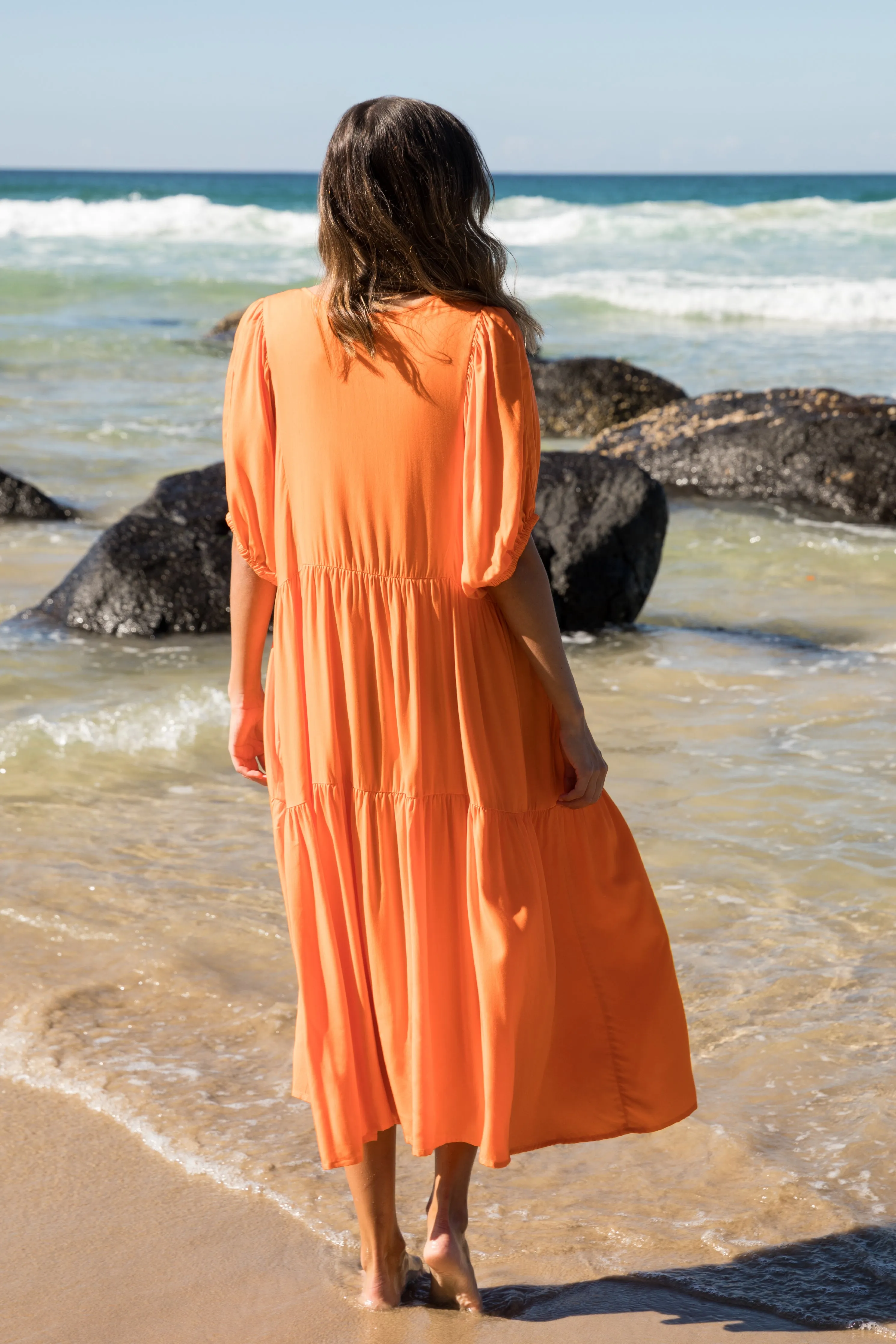 FINAL SALE Roamer Midi Dress in Tangelo Orange
