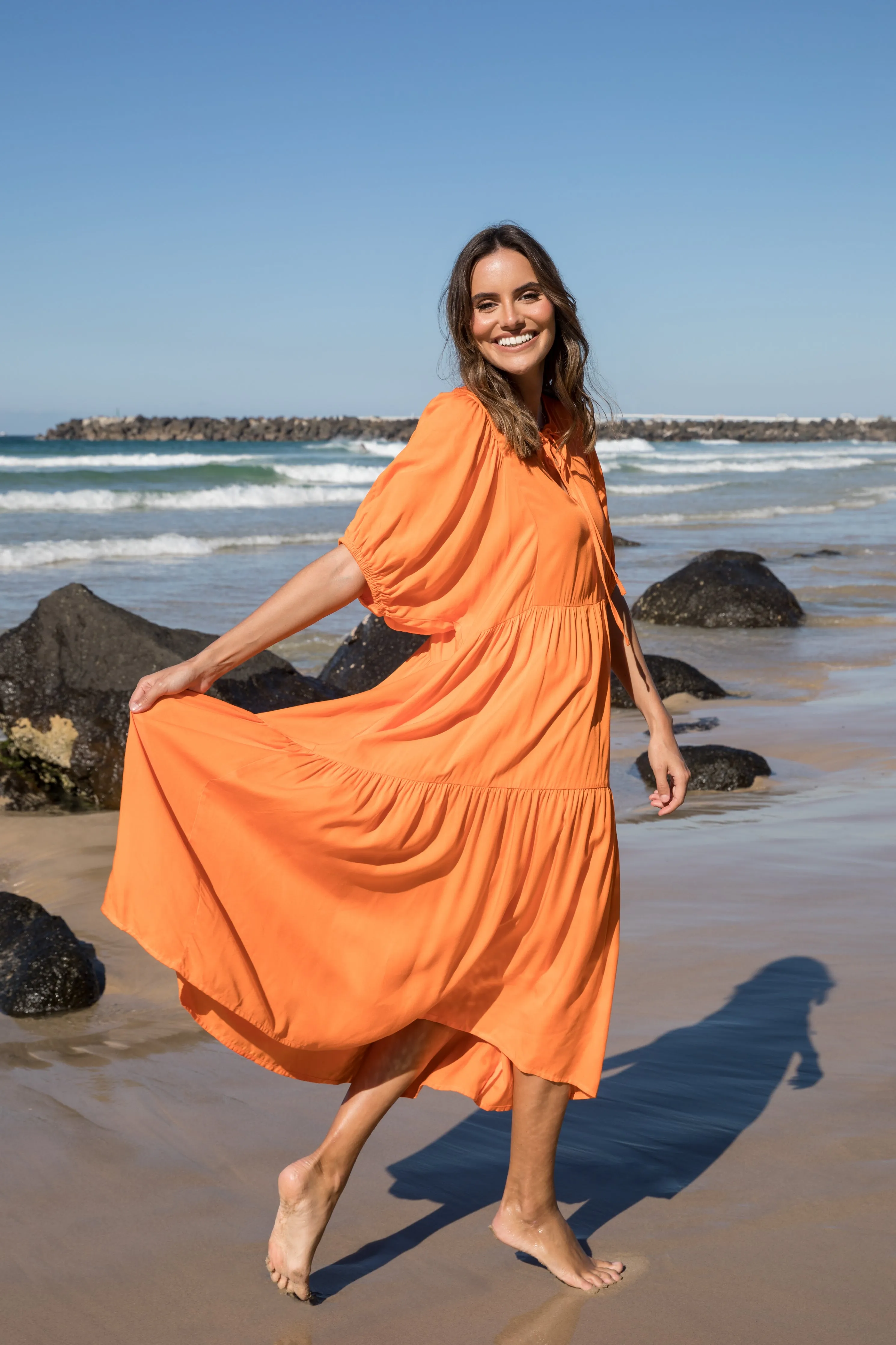 FINAL SALE Roamer Midi Dress in Tangelo Orange