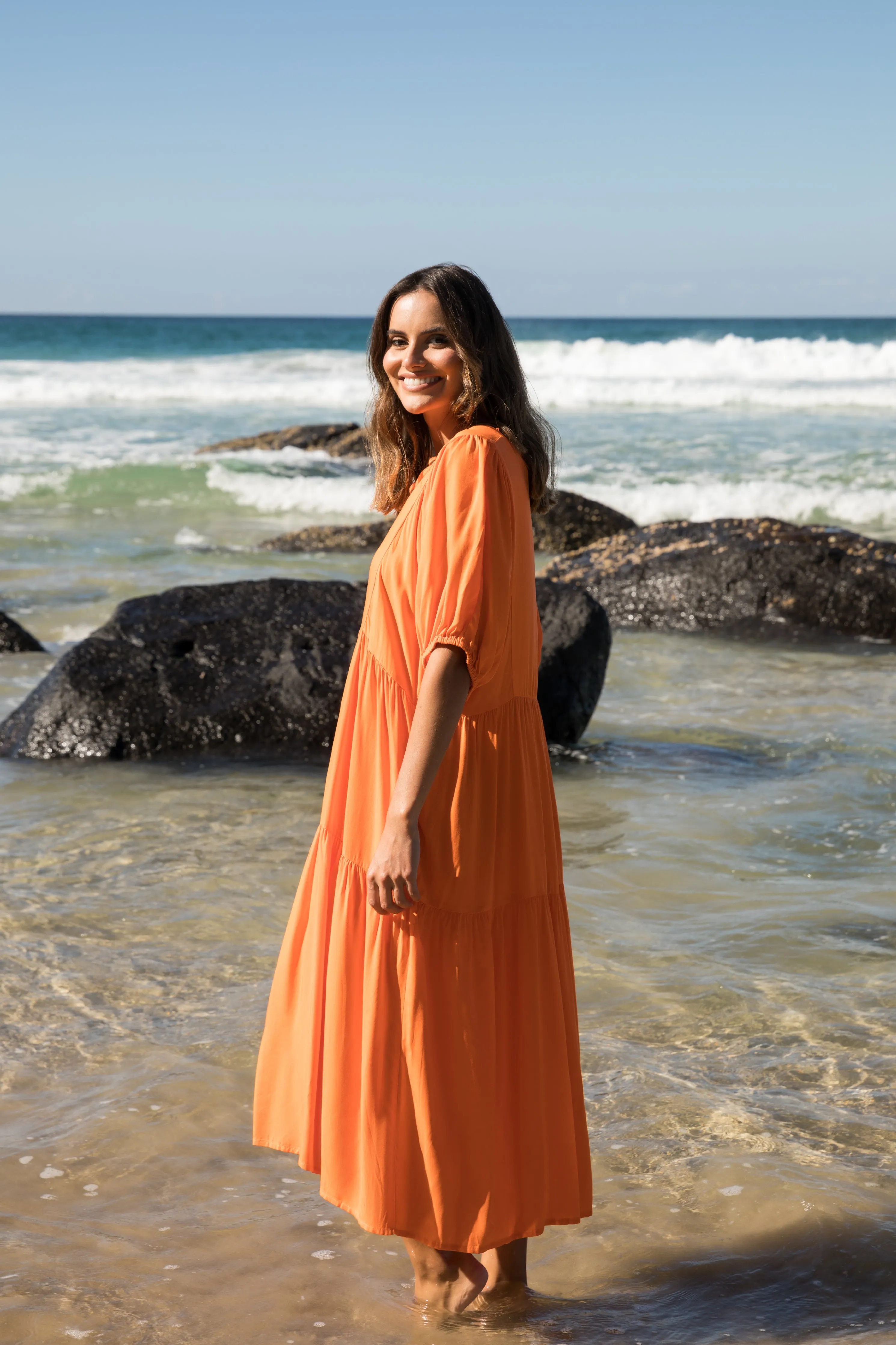 FINAL SALE Roamer Midi Dress in Tangelo Orange