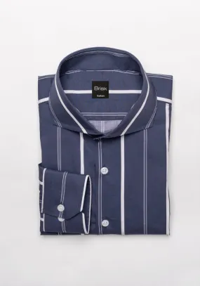 Fine White On Navy Wide Stripes Shirt