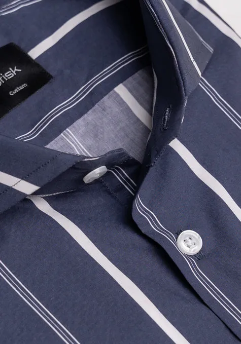 Fine White On Navy Wide Stripes Shirt