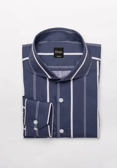 Fine White On Navy Wide Stripes Shirt