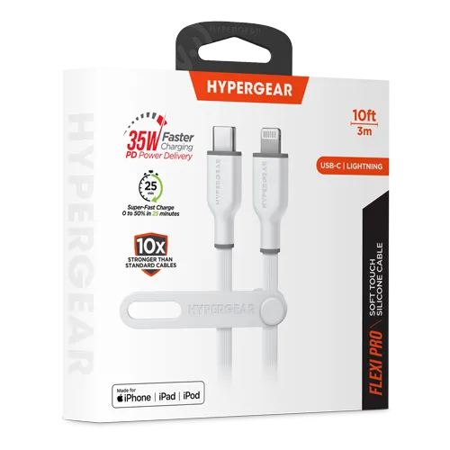 Flexi Pro USB-C to Lightning Soft-Touch Silicone Fast Charge Cable | 10ft | White